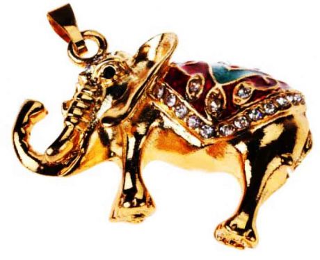 Флешка Слон стоящий цвет золото со стразами