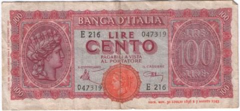 100 лир 1944 г. Италия