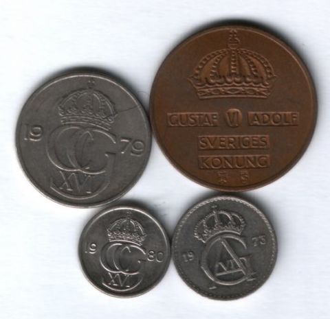 Набор монет Швеция 1961-1980 г. 4 шт.