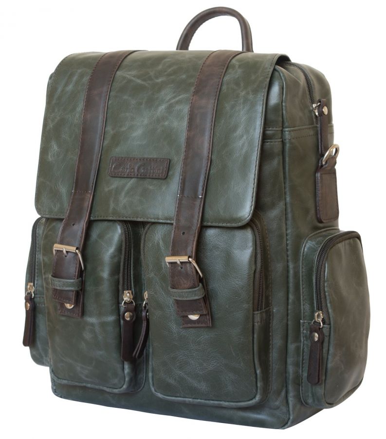 Кожаный рюкзак-сумка Carlo Gattini Fiorentino green/brown 3003-11