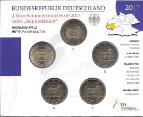 Рейнланд-Пфальц (Порта Нигра в Трире)  2017 Набор все монетные дворы(A,D,F,G,J)  BU на заказ