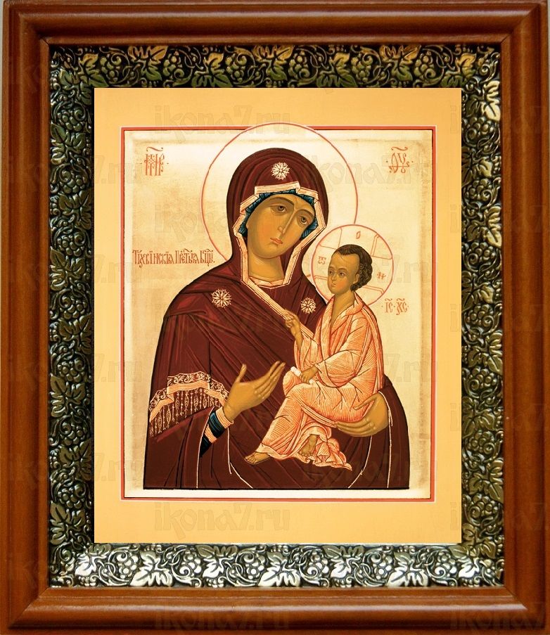 Тихвинская икона Божьей Матери (19х22), светлый киот