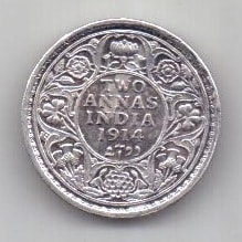 2 анны 1914 г. AUNC. Индия (Великобритания)