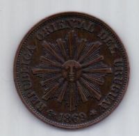 1 сантимо 1869 г. AUNC Уругвай
