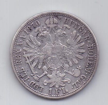 1 флорин 1870 г. редкий год. Австрия