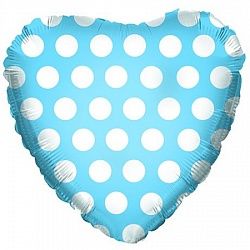 Сердце в горошек голубое шар фольгированный с гелием