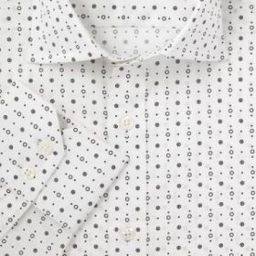 Мужская рубашка большого размера с длинным рукавом белая в черный горох T.M.Lewin приталенная Slim Fit (44674 LS)