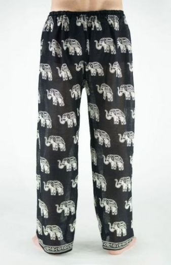 Индийские летние мужские штаны из хлопка, черные с белыми слонами. Купить с доставкой из Индии