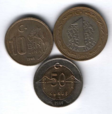 Набор монет 1997-2009 г. Турция 3 шт.