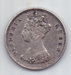 10 центов 1863 Гонконг Редкий год XF