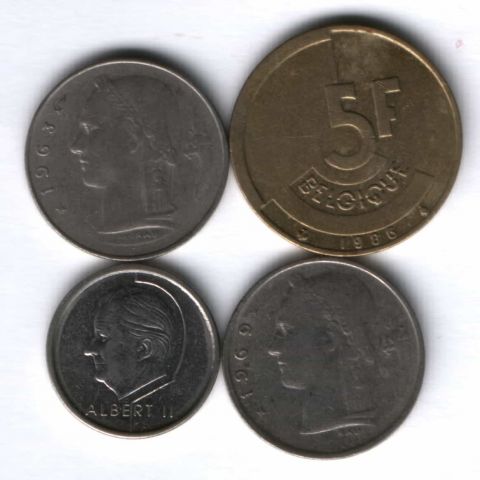 Набор монет Бельгия 1963-1996 г. 4 шт.