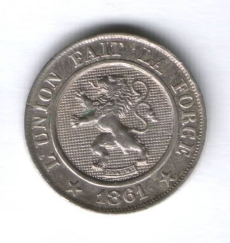 10 сантимов 1861 г. AUNC Бельгия