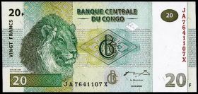 Конго 20 франков 2003 г лев ПРЕСС Oz