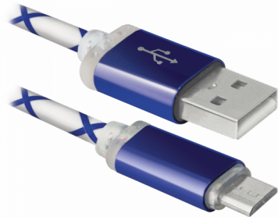 Распродажа!!! USB кабель USB08-03LT USB2.0 голубой, LED, AM-MicroBM, 1м