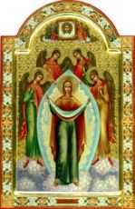 Покров Пресвятой Богородицы (рукописная икона с резьбой)