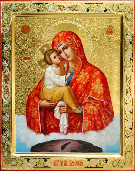 Почаевская икона Божией Матери (рукописная с резьбой)