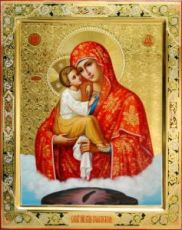 Почаевская икона Божией Матери (рукописная с резьбой)