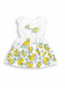 GFDT3023 Белое платье для девочки с лимонами Пеликан