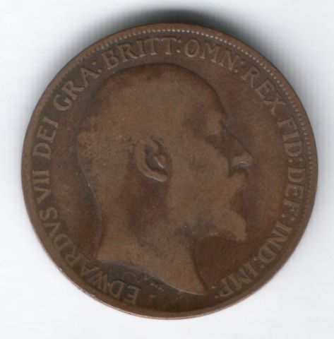 1 пенни 1909 г. Великобритания