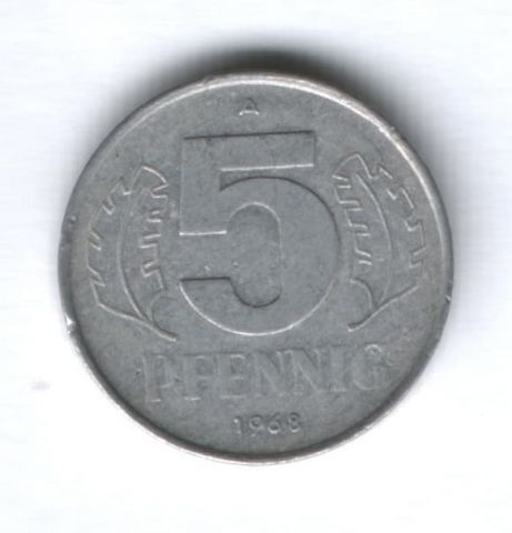 5 пфеннигов 1968 г. ГДР Германия