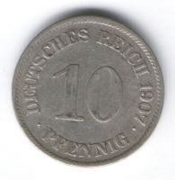 10 пфеннигов 1907 г. E Германия XF