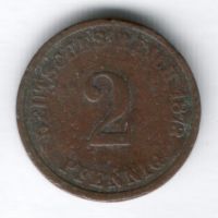 2 пфеннига 1873 г. A, редкий год Германия