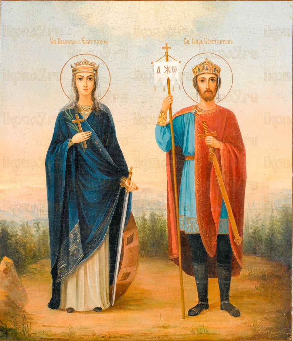 Икона Екатерина и Константин (копия старинной)