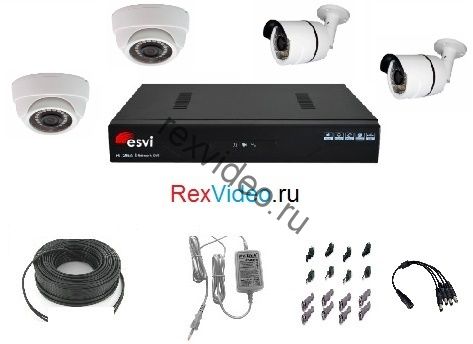 Комплект на 4 камеры AHD HD-720p для улицы и помещения + 4-канальный видеорегистратор