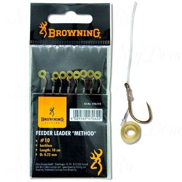 Крючки с поводками Browning Feeder Hook - to - nylon "Method" №10