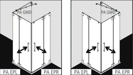 Душевая кабина Kermi Pasa в угол или пристенная PA EPR/L схема 2