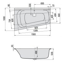 Левосторонняя / правосторонняя акриловая ванна Hoesch THASOS 3745 / 3746 150x100 схема 1