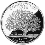 25 центов США 1999г - Коннектикут, UNC - Серия Штаты и территории