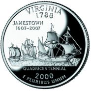 25 центов США 2000г - Виргиния, UNC - Серия Штаты и территории