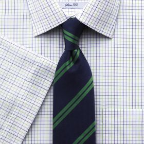 Мужская рубашка c коротким рукавом белая в сине-зеленую клетку Charles Tyrwhitt не мнущаяся Non-Iron приталенная Slim Fit