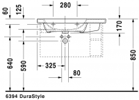 Раковина Duravit DuraStyle асимметричная 80х48 232580 схема 2