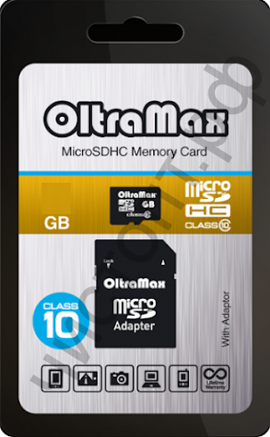 Карта памяти micro SDHC  8GB OltraMax Сlass 10 с адаптером SD BL-1