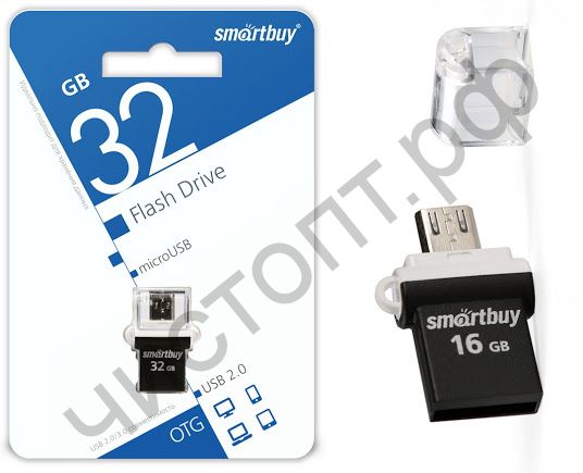 флэш-карта Smartbuy 32GB OTG POKO series Black мини брелок 2 в 1 + micro USB