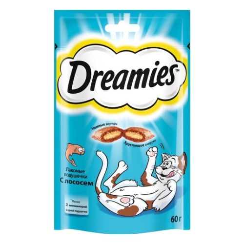 Dreamies 60г лакомые подушечки с лососем