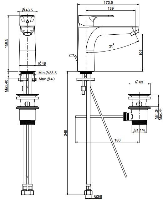 Fima - carlo frattini Serie 22 смеситель для раковины F3831L схема 1