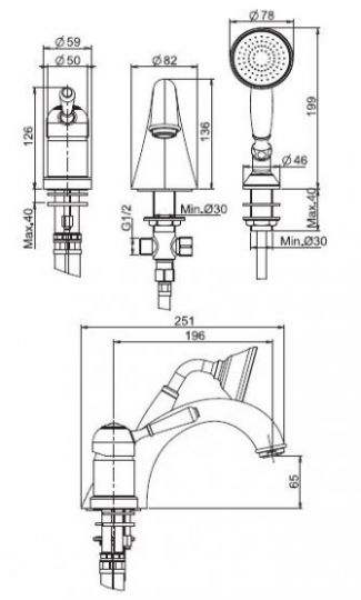 Смеситель на борт ванны Fima - carlo frattini Lamp/Bell F3374 схема 1