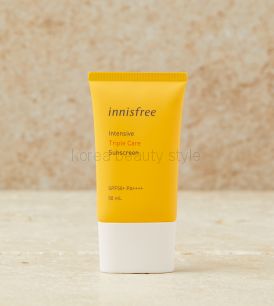 Innisfree  intensive Triple Care sunscreen (50 ml) - водостойкий солнцезащитный антивозрастной крем c  отбеливающим эффектом 3-в-1: