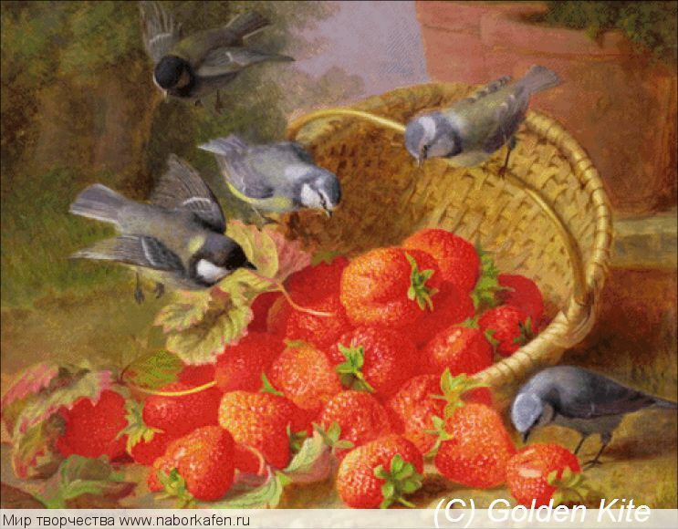 1284. Still Life, Strawberries and Bluetits (large)