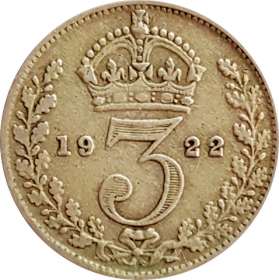 ВЕЛИКОБРИТАНИЯ АНГЛИЯ 3 пенса ( пенни ) 1922 СЕРЕБРО .500
