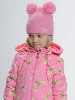 Розовая вязанная шапка для девочки с глазками