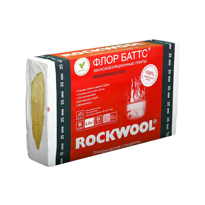 Утеплитель ROCKWOOL ФЛОР БАТТС 25 мм - 4.8м2