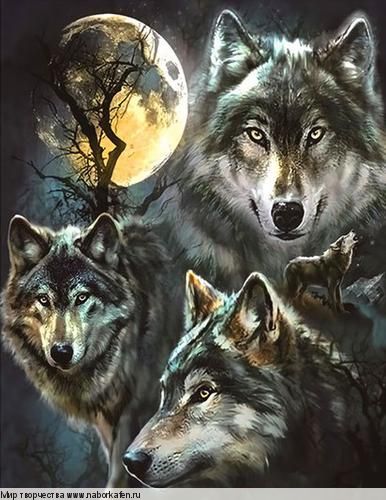 Алмазная вышивка «Серые волки в полнолуние»