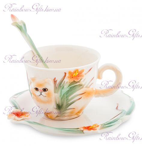 Чайная пара с ложечкой Персидский кот ''Pavone''