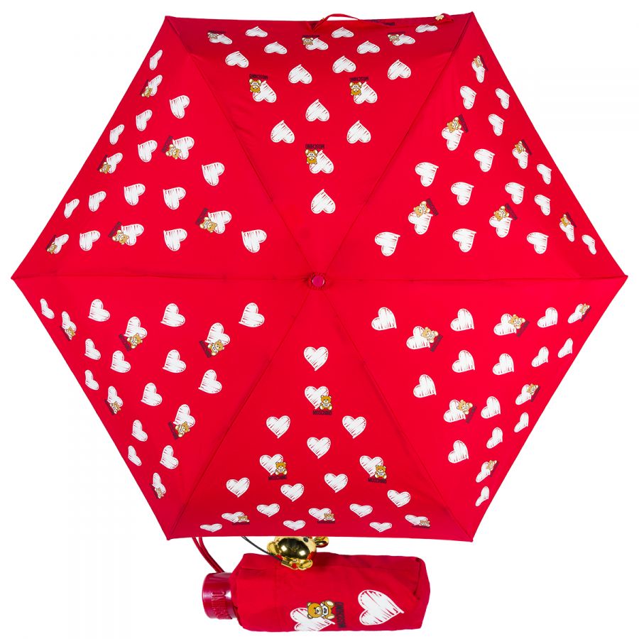 Зонт складной Moschino 8127-superminiC Hearts and bears Dark Red