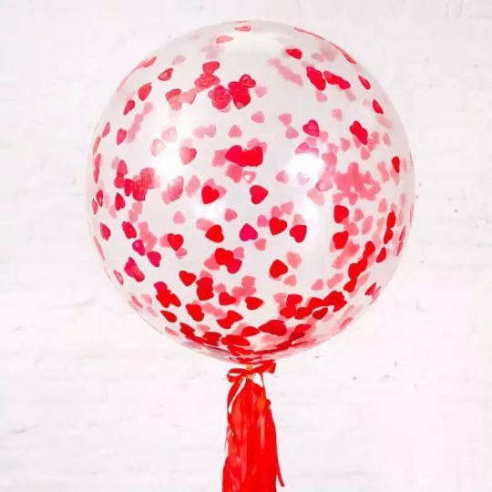 Метровый шар с конфетти-сердечками и кисточкой тассел латексный с гелием