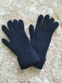 кашемировые вязаные перчатки мужские с подворотом (стёжка кардиган) ,100% драгоценный кашемир, цвет Тёмный Синий Dark Navy CARDIGAN STITCH